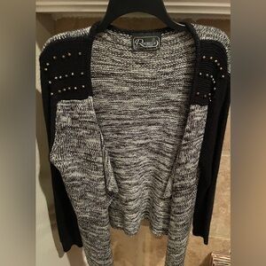 Rochelle VTG Knitwear Open Cardigan Studded Silver Gold Moto Stevie Nicks L
